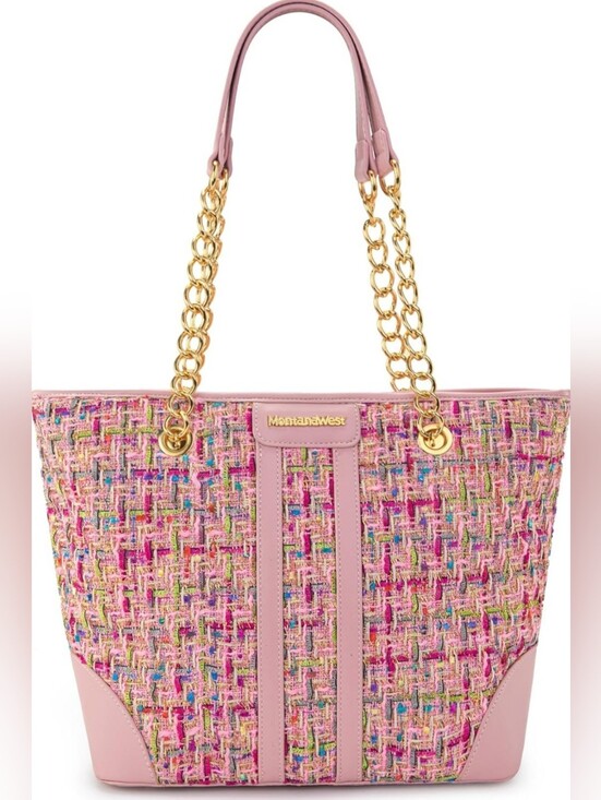 Montana West Handbags - Montana West Pink Multicolor Tweed Tote with Gold Chain Straps- Fast Shipping!!